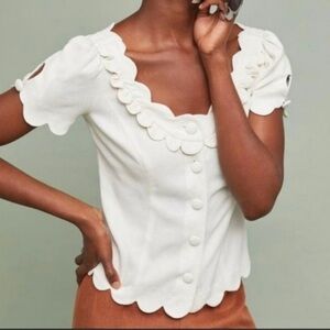 Anthropologie Maeve Cream Ruffled Blouse